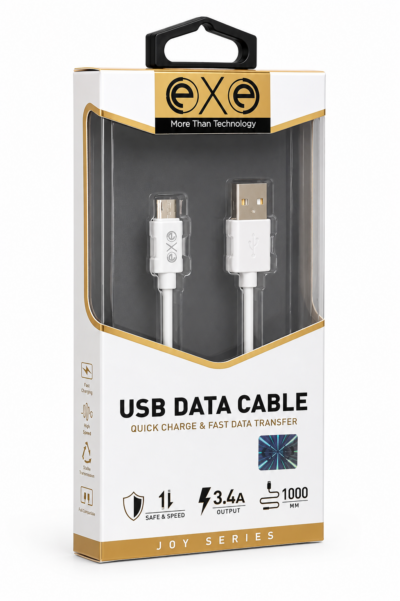 EXE Micro USB Hızlı Şarj ve Data Kablosu 3A 1 Metre Beyaz