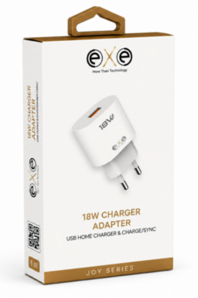 EXE 18W Hızlı Şarj Adaptörü USB-A Ev Tipi Şarj Aleti Beyaz