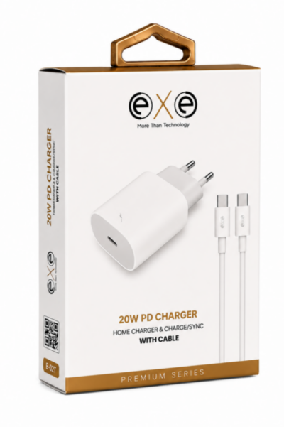 EXE 20W PD Hızlı Şarj Seti Type-C Kablolu Beyaz