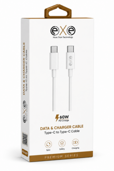 EXE 60W PD Type-C to Type-C Hızlı Şarj Kablosu Beyaz
